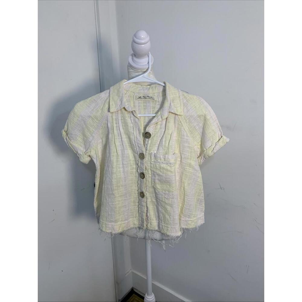 Free People Away at Sea Striped Shirt‎ Size XSmall Yellow Raw Hem We The Free